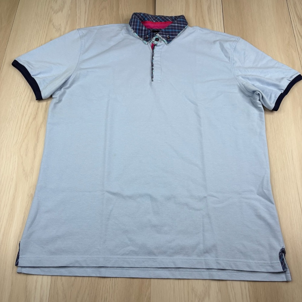 Maceoo Mens Blue Plaid Contrast Short Sleeve Logo Golf Polo Shirt Size 6/2XL